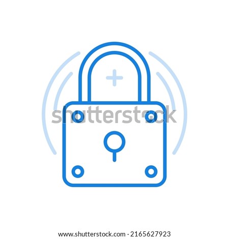 Padlock vector line icon. Protection and safety security of home and industrial facility. Reliable protection of private property with blocking access to strangers and opening with private key.