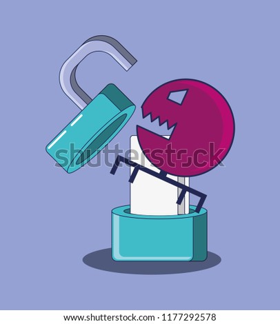 padlock with virus atack