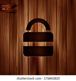 Padlock web icon. Wooden texture.