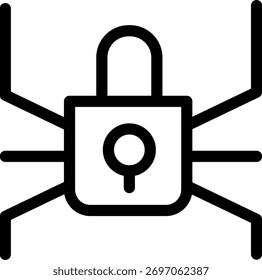 Cadeado em uma teia ou estrutura semelhante a uma aranha, simbolizando a segurança contra ameaças baseadas na Web.