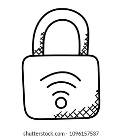 Padlock with wifi signals indicating secure wifi connection icon
