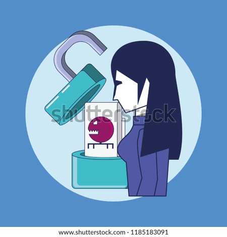 padlock with woman privacy data