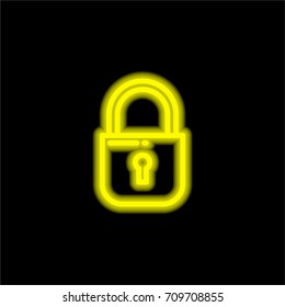 Padlock yellow glowing neon ui ux icon. Glowing sign logo vector