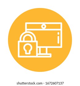 padlocked screen, block and flat style icon vector illustration design