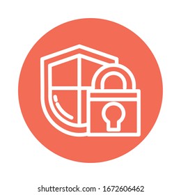 padlocked shield, block and flat style icon vector illustration design