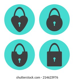 padlocks collection in circles. isolated on white background. vector illustration
