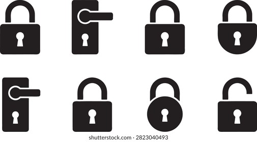 Padlocks Door Handle Locks and Keyholes Protection Silhouette Set