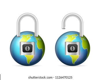 Padlocks globe on a white background. Vector illustration.