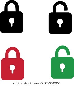 Vorhängeschlösser grün und rot offen und geschlossen