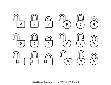 padlocks icon set. lock and unlock with various padlock model