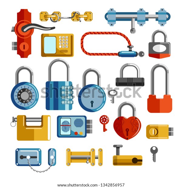 Padlocks Locks Door Handles Isolated Objects Stock Vector