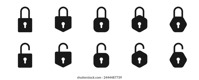 Candados de varias Formas, conjunto de iconos con diseño simple y minimalista.
