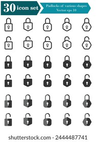Padlocks of various shapes, icon set with simple and minimalist design.