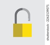 Padlocks vector illustration, icon, symbol. Yellow padlocks openunlock isolated on white background