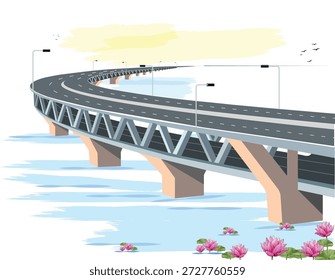 El Puente Multiusos Padma. Padma shetu Ilustración y dibujo de líneas. Concepto de nuevo puente construido en Bangladesh