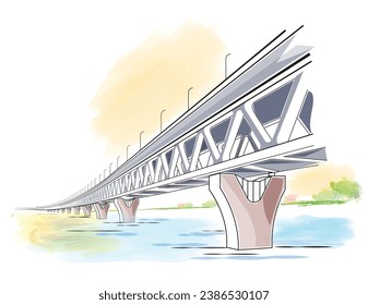 Padma shetu Ilustración y dibujo de líneas. Concepto de nuevo puente construido en bangladesh