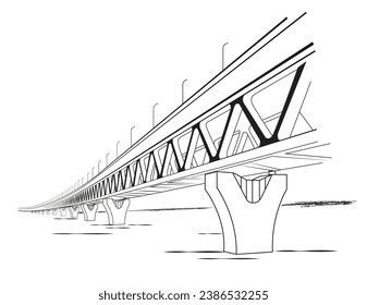 Padma shetu Illustration and line drawing. Concept of new constructed bridge in bangladesh