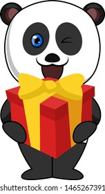 Padna with birthday present, illustration, vector on white background.