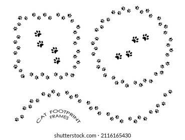 pads of cat paws frames. Animal paw prints on ground. Simple black and white vector isolated on white background