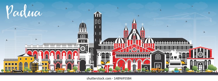 Padua Italy City Skyline with Color Buildings and Blue Sky. Vector Illustration. Business Travel and Concept with Historic Architecture. Padua Cityscape with Landmarks.