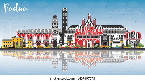 Padua Italy City Skyline with Color Buildings, Blue Sky and Reflections. Vector Illustration. Business Travel and Concept with Historic Architecture. Padua Cityscape with Landmarks.