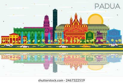 Padua Italy City Skyline with Color Buildings, Blue Sky and Reflections. Vector Illustration. Business Travel and Concept with Historic Architecture. Padua Cityscape with Landmarks.