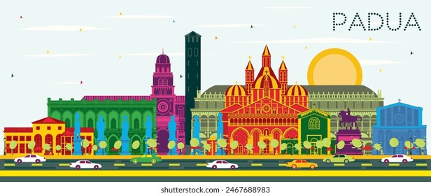 Padua Italy City Skyline with Color Buildings and Blue Sky. Vector Illustration. Business Travel and Concept with Historic Architecture. Padua Cityscape with Landmarks.