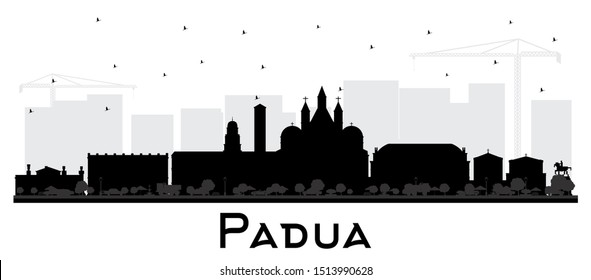 Padua Italy City Skyline Silhouette with Black Buildings Isolated on White. Vector Illustration. Business Travel and Concept with Historic Architecture. Padua Cityscape with Landmarks. 