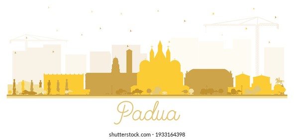 Padua Italy City Skyline Silhouette with Golden Buildings Isolated on White. Vector Illustration. Business Travel and Concept with Historic Architecture. Padua Cityscape with Landmarks. 