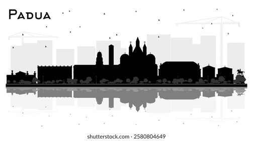 Padua Italy City Skyline Silhouette with Black Buildings and reflections Isolated on White. Vector Illustration. Travel and Concept with Historic Architecture. Padua Cityscape with Landmarks. 