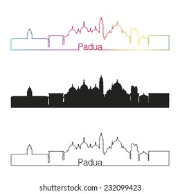 Padua skyline linear style with rainbow in editable vector file
