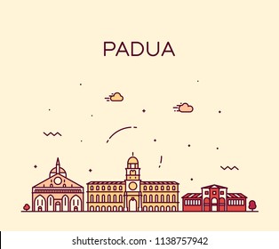 Padua skyline, northern Italy. Trendy vector illustration, linear style