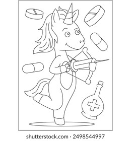 Paediatrician medical unicorn coloring book page for kids or grown adults creative coloring mindful relaxation activity