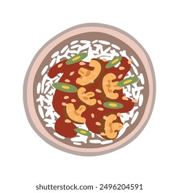 Paella dish icon cartoon Spanish food Spain cuisine on white.