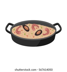 Paella icon in cartoon style isolated on white background. Spain country symbol stock vector illustration.