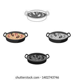 Paella icon in cartoon,black style isolated on white background. Spain country symbol stock vector illustration.