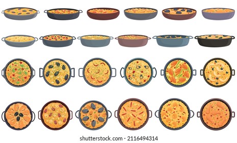 Paella icons set cartoon vector. Cook dish. Cuisine delicious