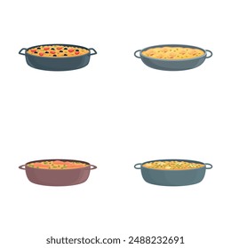 Paella icons set cartoon vector. Tasty paella with seafood. Traditional spanish food