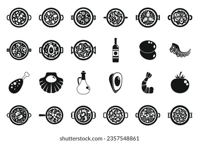 Paella icons set simple vector. Dish cook. Clam eat