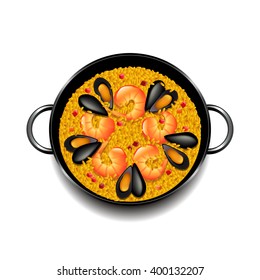 Paella isolated on white photo-realistic vector illustration