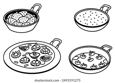 Paella Line Art Dibujo a mano Diseño de arte de plato tradicional