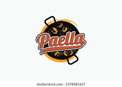 paella logo with delicious paella dish and beautiful lettering for restaurant, cafe, etc.