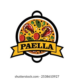 Ilustración vectorial de emblema de diseño de logotipo de paella