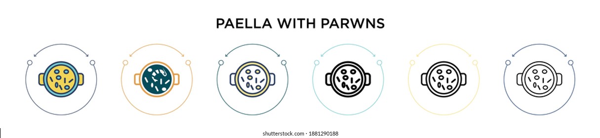 Paella with parwns icon in filled, thin line, outline and stroke style. Vector illustration of two colored and black paella with parwns vector icons designs can be used for mobile, ui, web