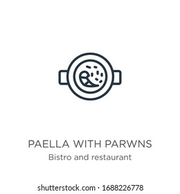 Paella with parwns icon. Thin linear paella with parwns outline icon isolated on white background from bistro and restaurant collection. Line vector sign, symbol for web and mobile