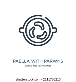 paella with parwns thin line icon. salad, cafe linear icons from bistro and restaurant concept isolated outline sign. Vector illustration symbol element for web design and apps.