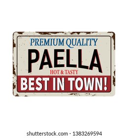 Paella retro sign design for fast food restaurant. Vector vintage sign.