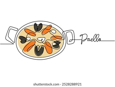 Paella Spanish Food continuous line drawing. Food and drink concept. Vector illustration minimalist isolated on white background.