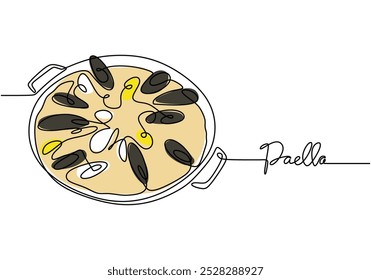 Paella Spanish Food continuous line drawing. Food and drink concept. Vector illustration minimalist isolated on white background.