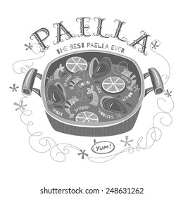 Paella. Traditional Spanish meal with rice and seafood.
